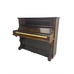 Knauss Coblenz - early 20th century rosewood cased upright piano, straight strung iron movement, simulated ivory keys
