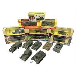 Sixteen Solido Military models - four x Collection Militaire 1 Nos.6002, 6034, 6024 & 6038; Sherman Duplex Drive Tank 62007; Famous Battles 6139; Kaiser-Jeep 245; SdKfz 232 Bussing; AMX 13 90mm Tank 230; all boxed; and seven unboxed models (16)