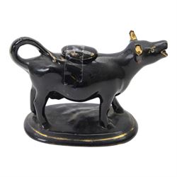 Collection of 19th century and later cow creamers, including three black glaze examples, two mottled brown examples etc  