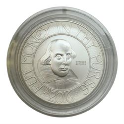 Five silver proof coins, comprising The Royal Mint United Kingdom 2016 'Shakespeare' one ounce two pounds, 2017 'Britannia' one ounce two pounds, Bailiwick of Jersey 2016 'Battle of Hastings' ten pounds coin bar, 2018 '100 Years of the Royal Air Force' five pounds and South Africa 'Krugerrand' one ounce, all cased with certificates