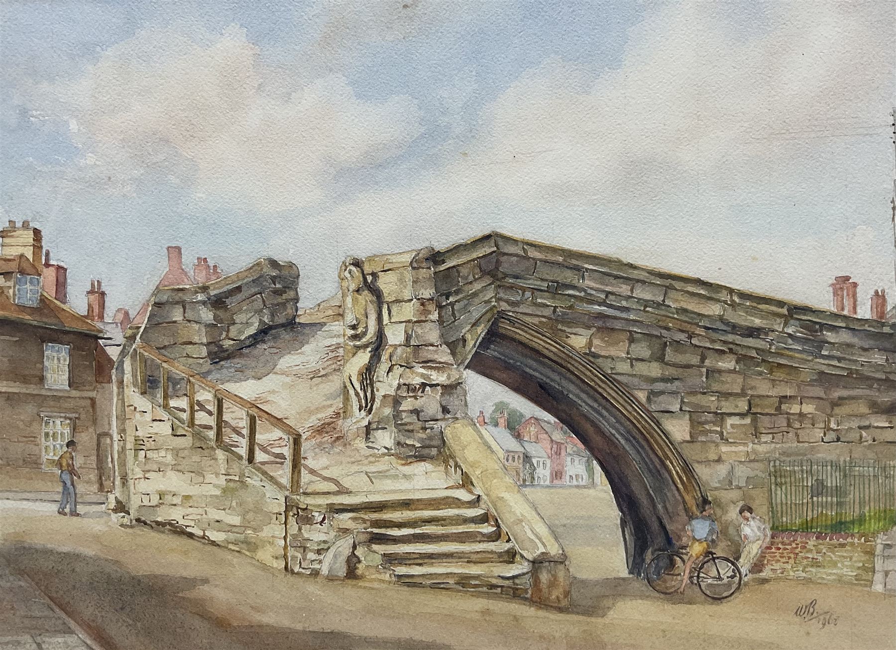 English School (20th Century): Trinity Bridge - Crowland, watercolour signed with initials WB and dated 1968, 26cm x 36cm 