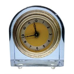 Art Deco blue lucite clock, the face stamped Foreign, with silvered and numerical dial, H8.5cm