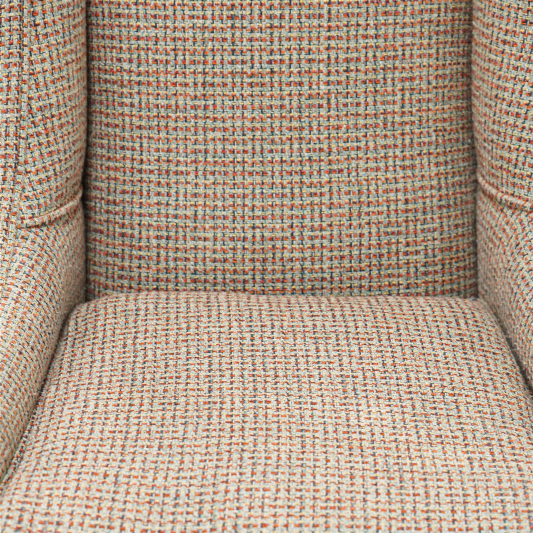 Whitehead designs - Edwardian design 'Tissington' wingback armchair on square tapering feet with castors, upholstered in pink tweed fabric