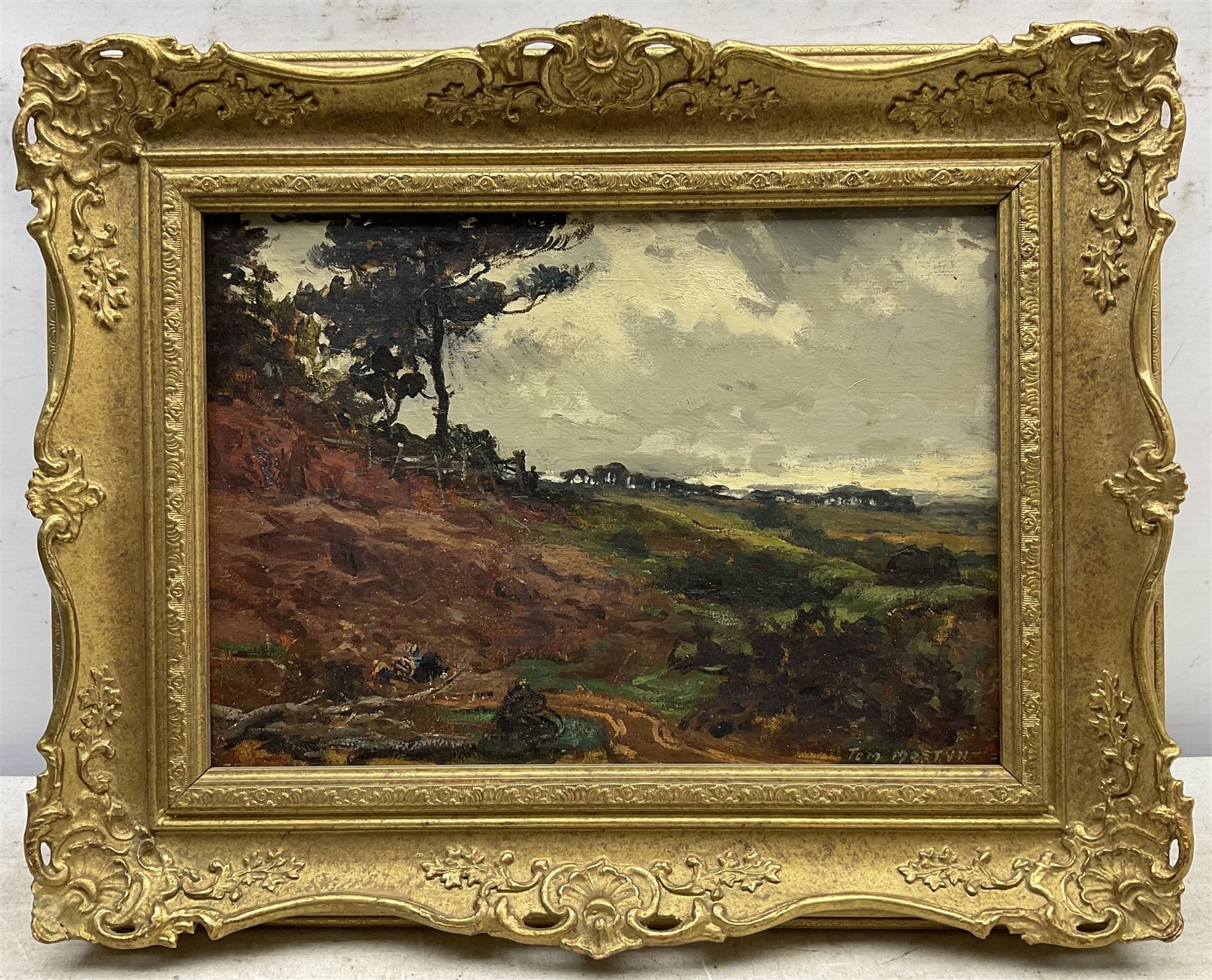 Thomas (Tom) Edwin Mostyn ROI RWA RCA (British 1864-1930): Wooded Upland Landscape, oil on canvas signed 24cm x 34cm