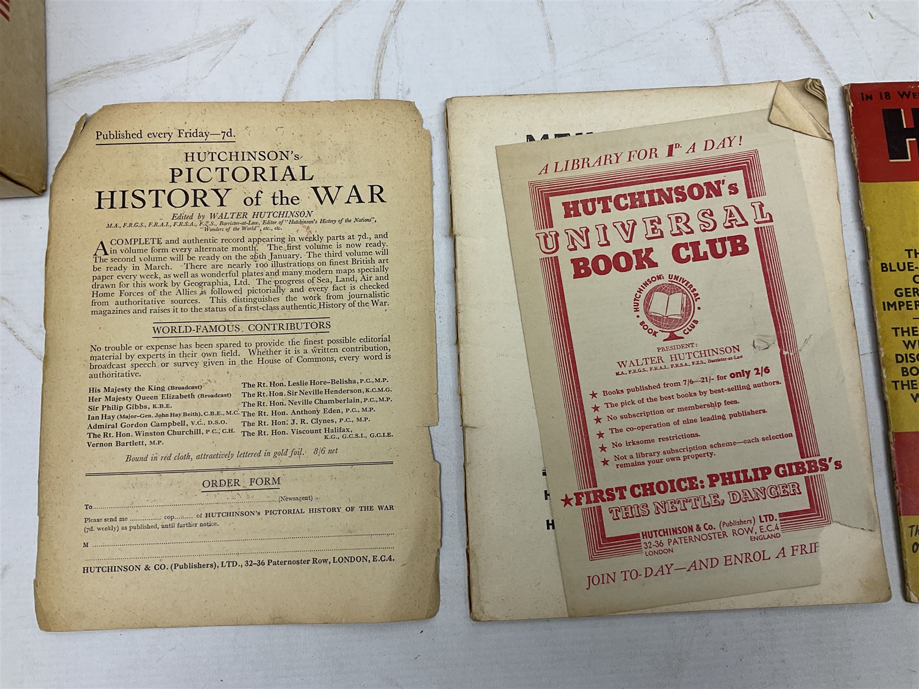 Hitler Adolf: Mein Kampf. The original edition entirely unexpurgated in eighteen parts by Hutchinson & Co. in association with Hurst & Blackett; Hart Capt. B.H. Liddell: The Tanks - History of the Royal Tank Regiment. 1959. Two volumes with dustjackets; The History of the London Rifle Brigade 1859-1919. London 1921; and Covenants With Death. Daily Express Publication. 1934