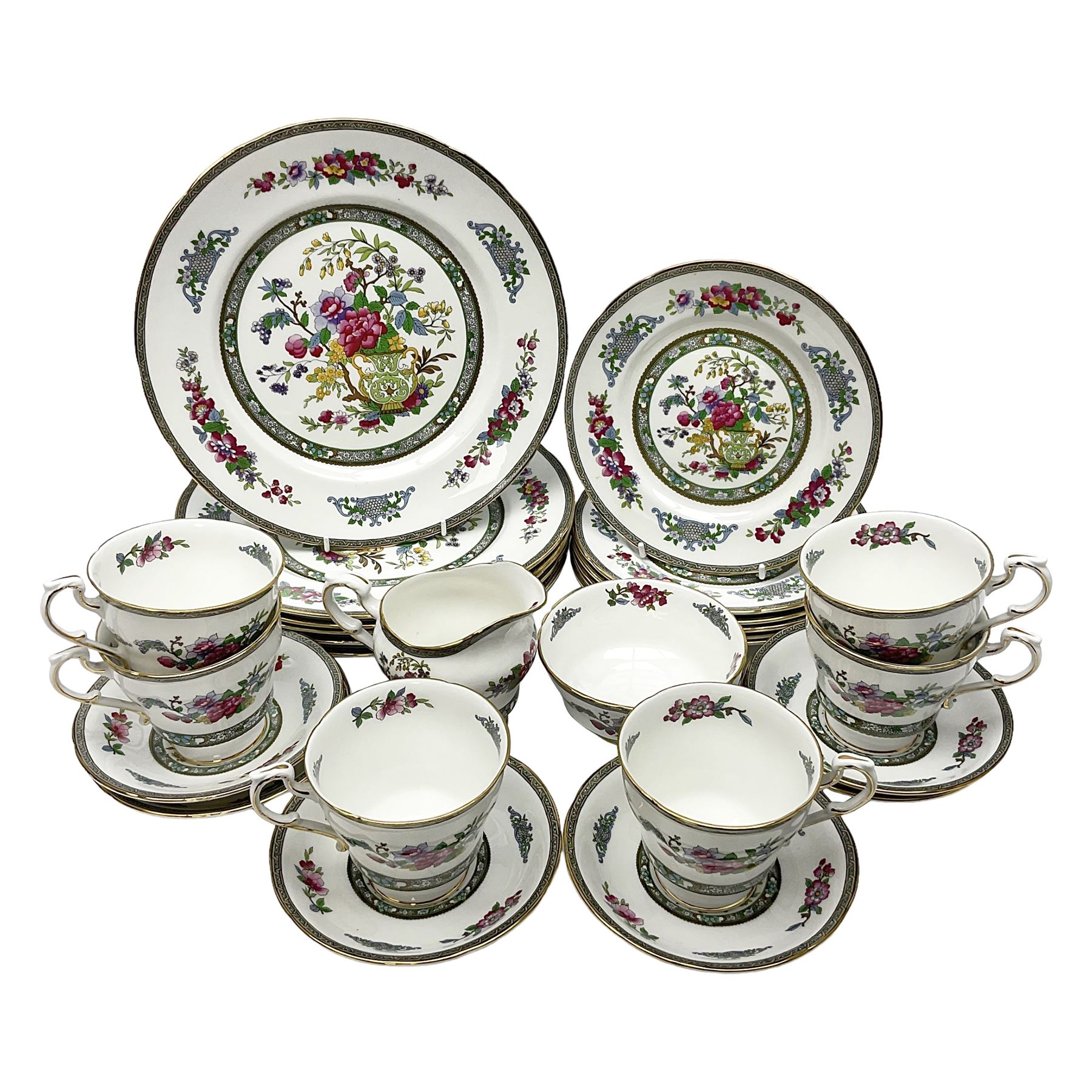 Paragon Tree of Kashmir part tea and dinnerwares service for six, comprising dinner plates, side plates, teacups and saucers, milk jug and open sucrier (26)
