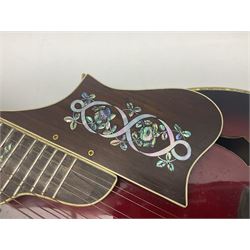 Eastern eight-string mandolin with red sunburst finish and mother-of-pearl inlay of eagles, clouds, trees etc L86cm; in fitted hard carrying case