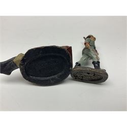 German Lineol Flak Artillery Gun on revolving base H11cm; four other Lineol WW2 German soldiers; and three Elastolin German soldiers including reclining radio operator (8)