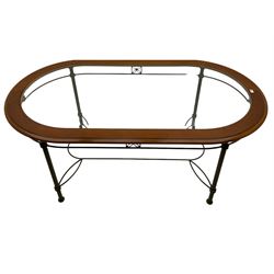 Ernest Menard - cherry wood and wrought metal dining table with glass top, and set six matching dining chairs