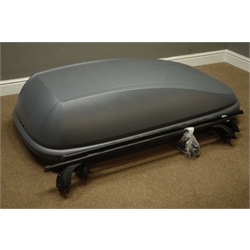  Halfords 250L car roof box with Exodus gutterless roof bars, fitting kit, foot pack and keys, approx 1 year old, cost GBP 140  