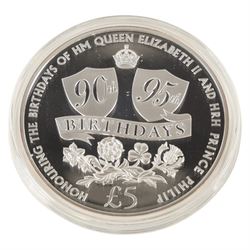 Queen Elizabeth II Tristan da Cunha 2016 'Queen & Prince Philip' five ounce silver proof twenty-five pound coin, issued by the Jubilee Mint, cased with certificate