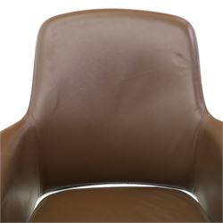 Set of four contemporary Senator executive cantilever chairs, upholstered in Padova hide, moulded back and integrated armrests, raised on a tubular chromed cantilever base