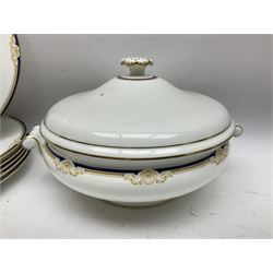 Wedgwood Cavendish pattern dinner service for twelve, comprising dinner plates, side plates, bowls, soup bowls, two tureens, saucer boat and sauce, together with matching part coffee service (82) 