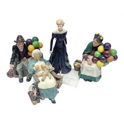 Four Royal Doulton figures, comprising Nanny HN2221, Dianna Princess of Wales HN5066, The Old Balloon Seller HN1315 and The Balloon Man HN1954