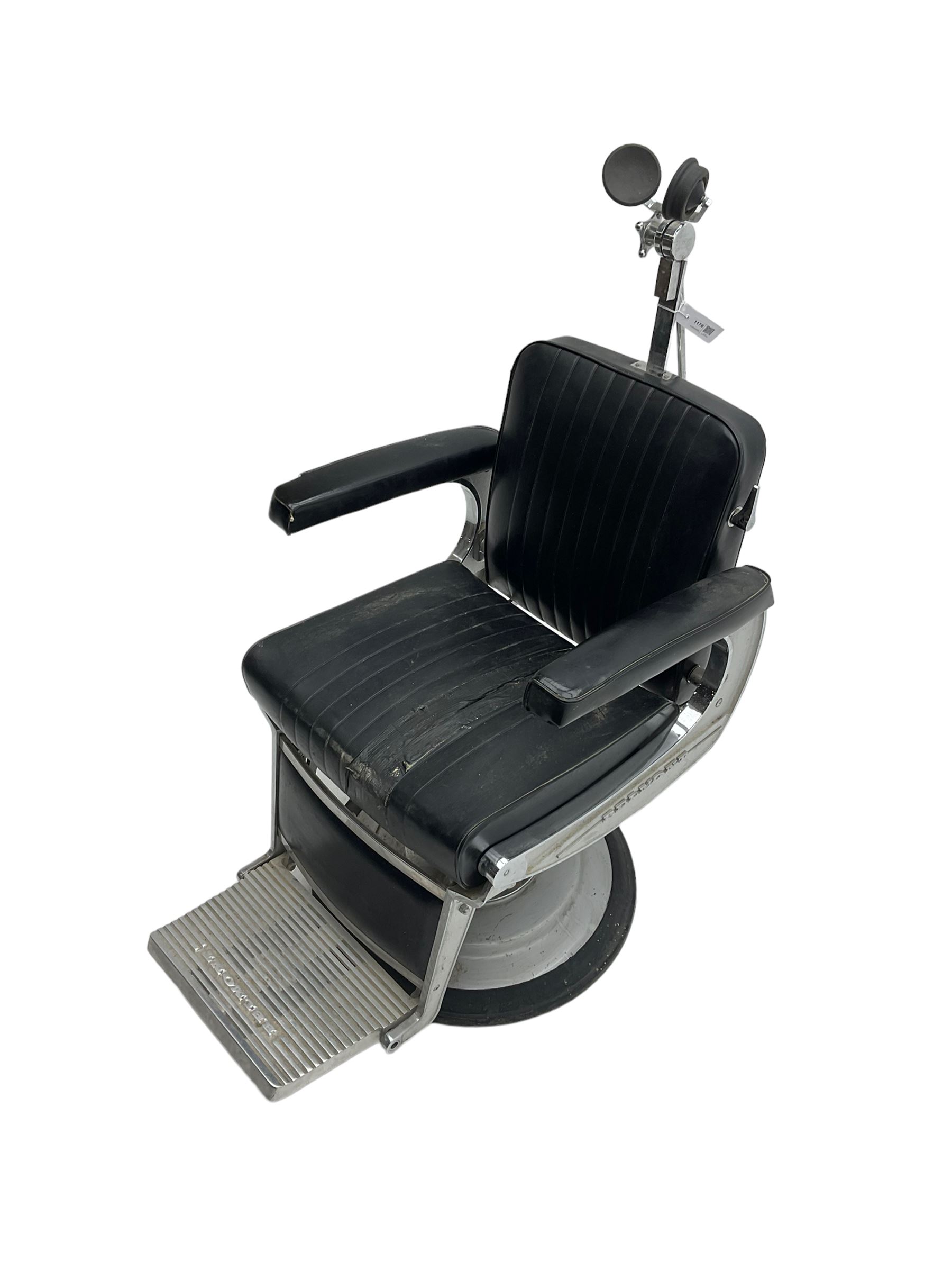 Belmont - mid 20th century barber's chair, upholstered in black leather finish fabric with chrome frame, hydraulic and swivel action 