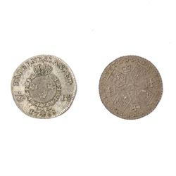 George III silver shilling 1787, Swedish Riksdaler 1/6, and other coins