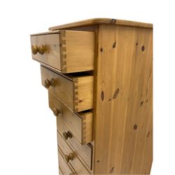 Solid pine pedestal chest fitted with six drawers, and a solid pine rectangular coffee table (2)
