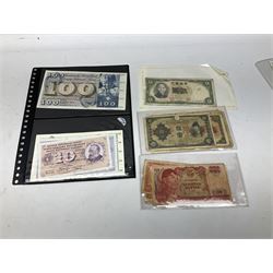 Great British and World banknotes, including Bank of England Page one pound '74A', five United States of America series 1976 two dollar bills, Japanese banknotes, German WWII period notes etc