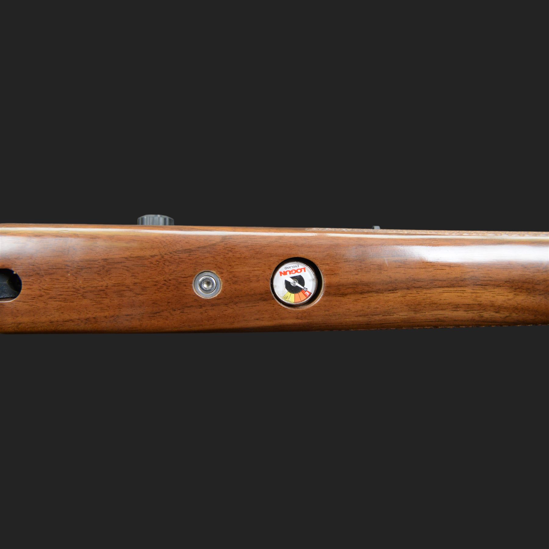 Logun MK2 22 Cal. air rifle, serial no 25885, with ASG fitted sight, bi-pod stand and fitted moderator  