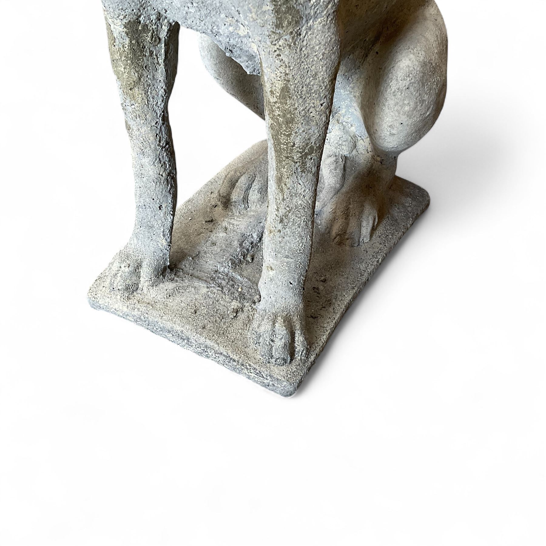 Large Cast Stone Hunting Dog on rectangular plinth,