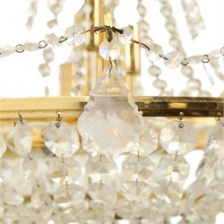 Art Deco style set of two chandeliers, brass and beaded glass, (H 60cm, Di 60cm) (H 75cm, Di 62cm) 