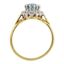18ct gold pear shaped aquamarine and round brilliant cut diamond cluster ring, hallmarked, aquamarine approx 1.60 carat