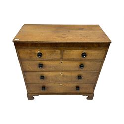 Georgian oak and mahogany banded chest, fitted with with short and three long drawers