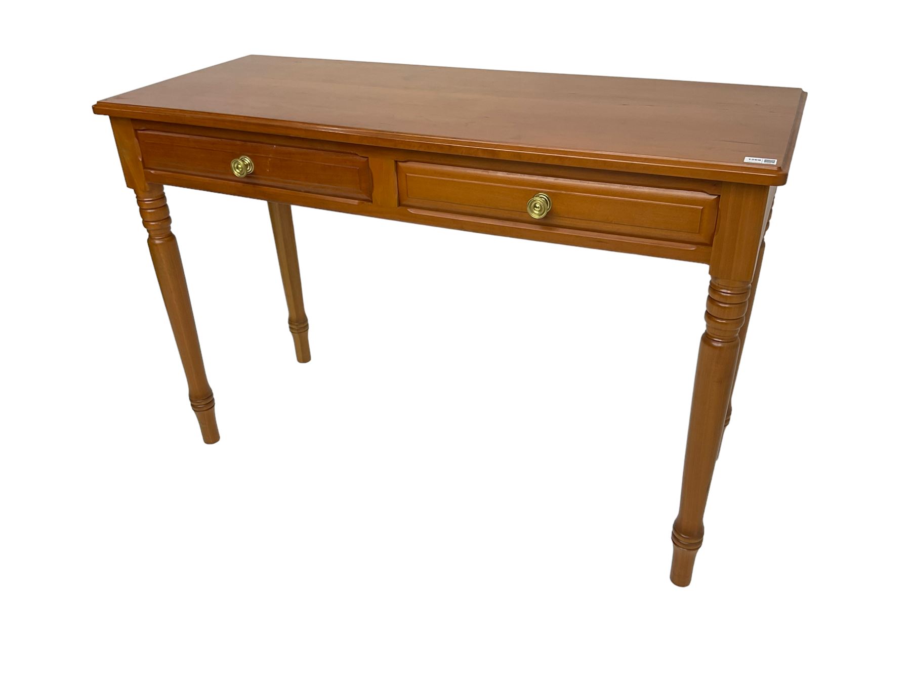 Knightman - cherrywood side or console table fitted with two drawers, on tapered turned supports by Horace Knight workshop of Balk, Thirsk