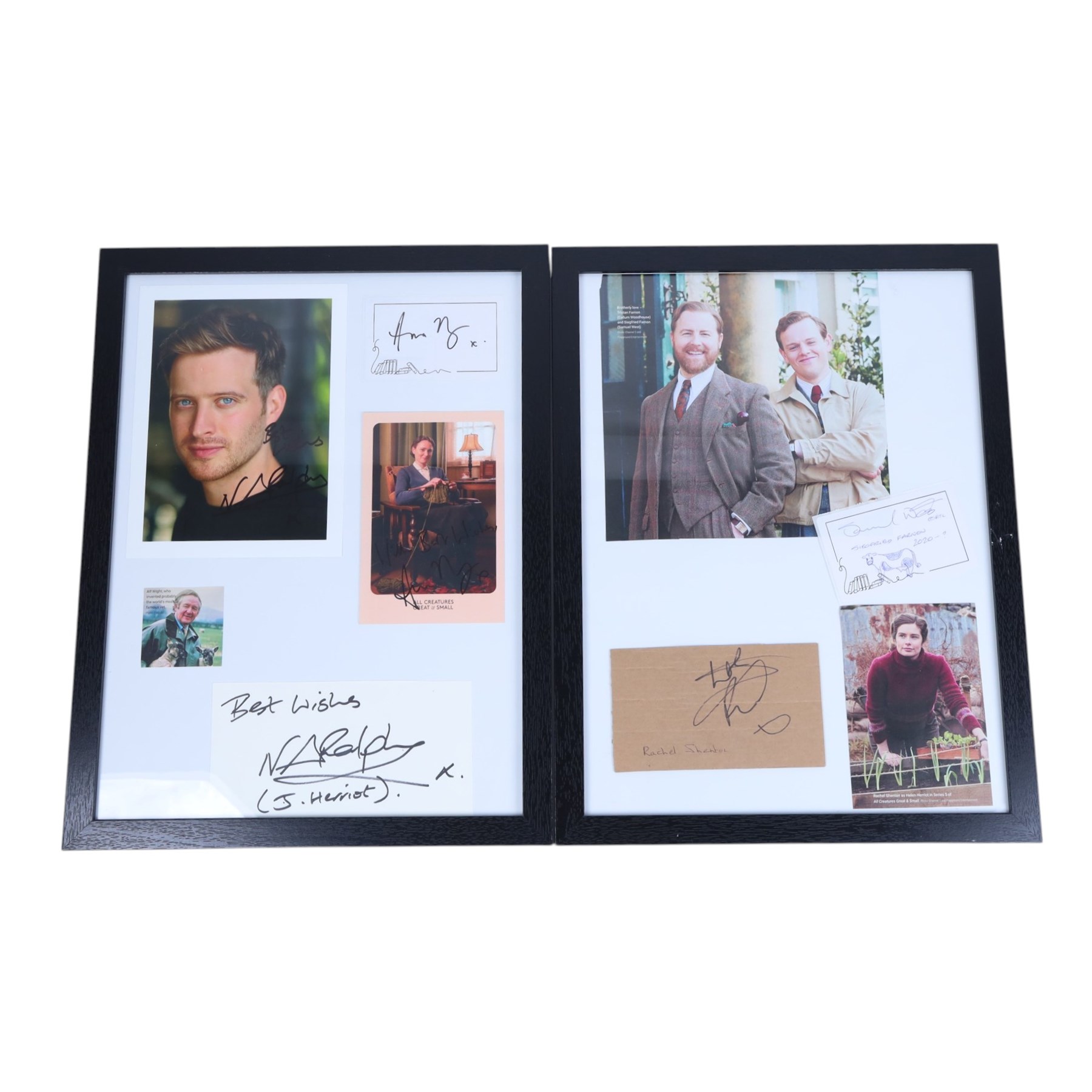 Collection of James Herriot books and memorabilia, to include first edition 'James Herriot's Yorkshire' signed by Christopher Timothy, first edition 'James Herriot's Yorkshire Revisited' signed by Herriot's children Jim and Rosie, framed montages signed by Channel 5 series actors, and others
Notes: Christopher Timothy played James Herriot in BBC 1's 1978 series 'All Creatures Great and Small'.