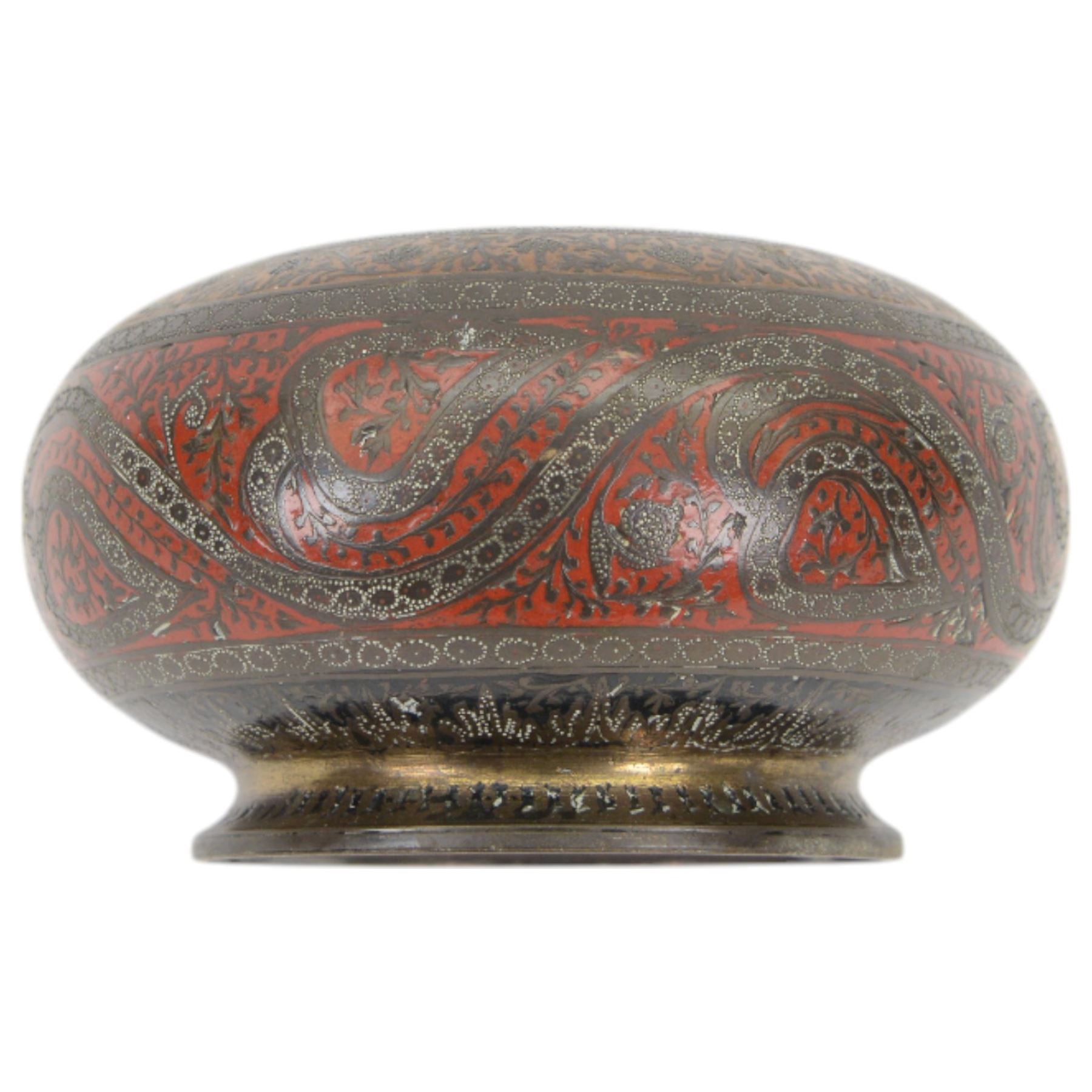 Indian bronze censor, decorated with stylised flowers upon a stepped circular base, H8cm