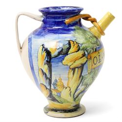 Italian maiolica wet drug jar inscribed 'Ol Mastica' 20th century, painted with putto, chu...