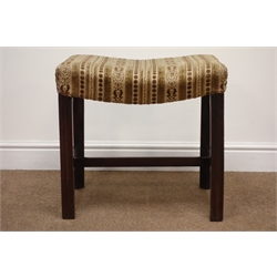  George lll mahogany rectangular stool, upholstered dished seat on moulded square chamfered legs joined by stretchers, W54cm, D44cm, H49cm  