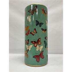 Umbrella stand, decorated with butterflies on a turquoise ground, H46cm