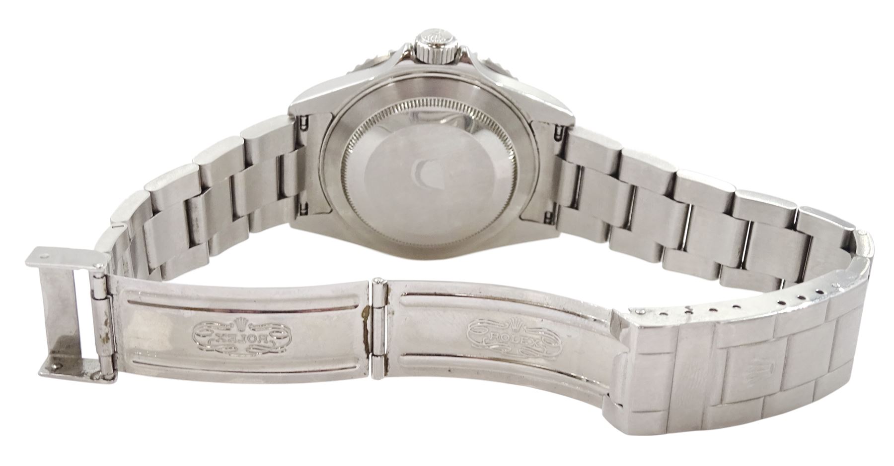 Rolex Oyster Perpetual Date Submariner 'Kermit' gentleman's stainless steel automatic wristwatch, circa 2005, model No 16610LV, serial No. D079091, 60 minute rotating green bezel, on Rolex Oyster stainless steel bracelet, with fold-over clasp, boxed with service guarantee dated 2014