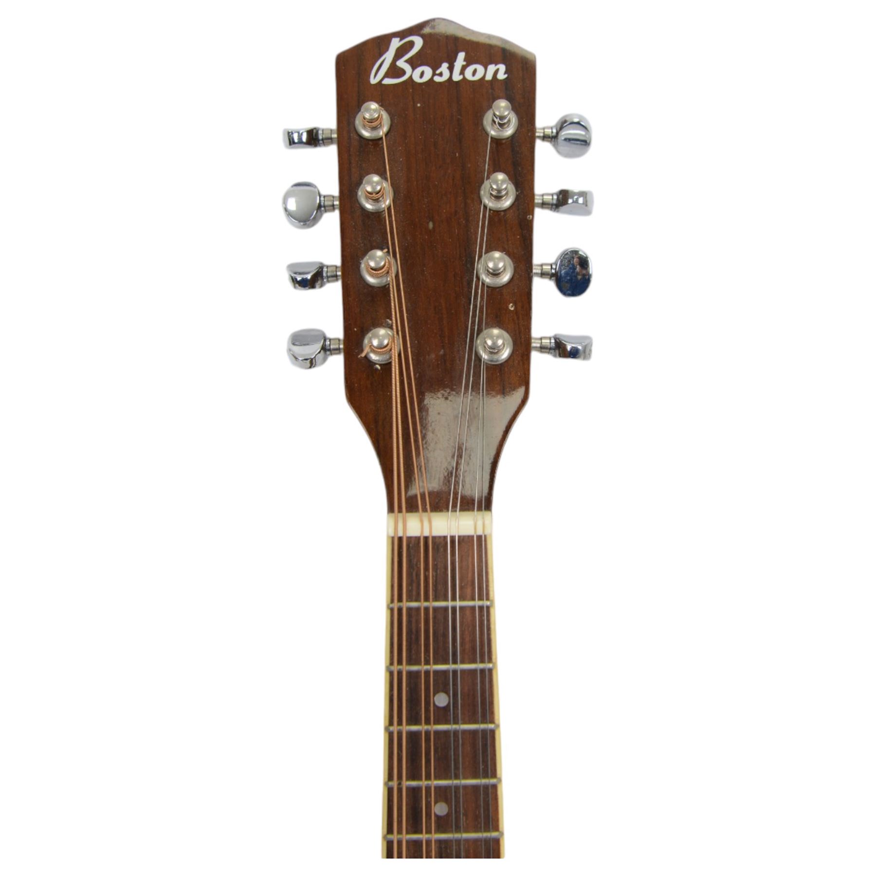 Boston 'A' style teardrop mandolin, together with a similar Gear 4 Music example and two Ultralite by Tanglewood stands