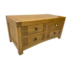 Rectangular oak coffee table, fitted with four through drawers