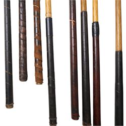 Set of eight Hickory golf clubs with a canvas golf bag