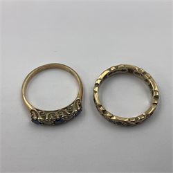 9ct gold eternity ring, set with paste stones and a 9ct gold five stone paste ring, both stamped 