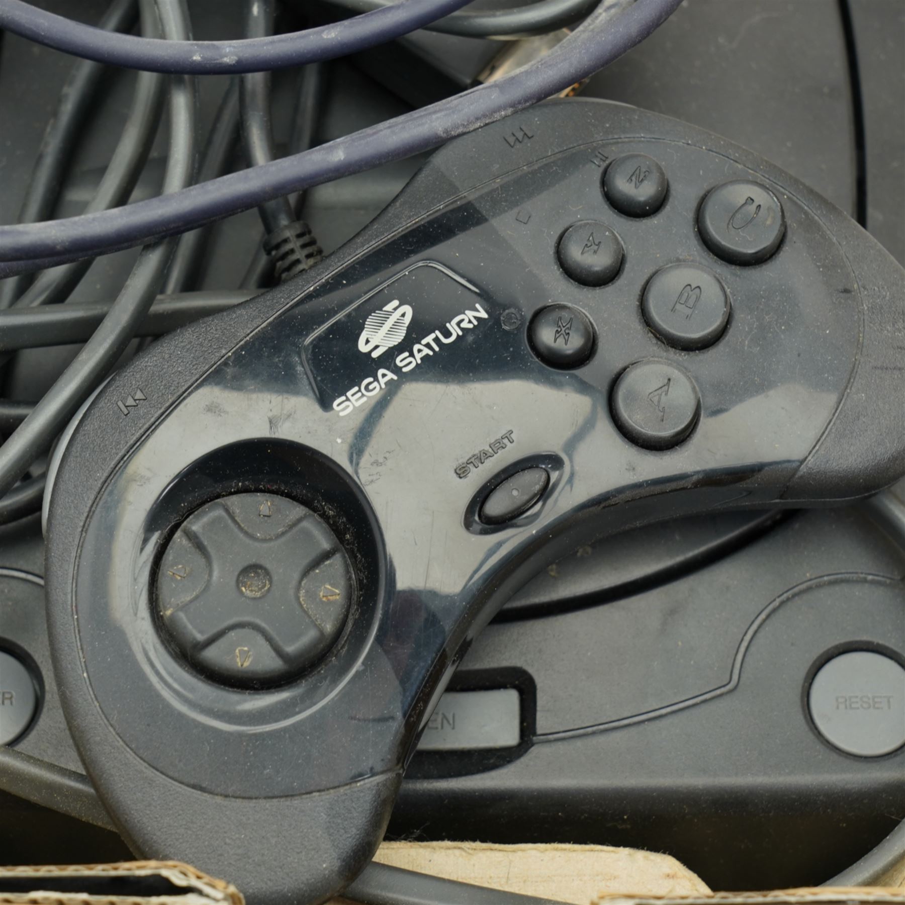 Sega Saturn games console, boxed with two games 'Daytona USA' and 'Sega Rally Championships'