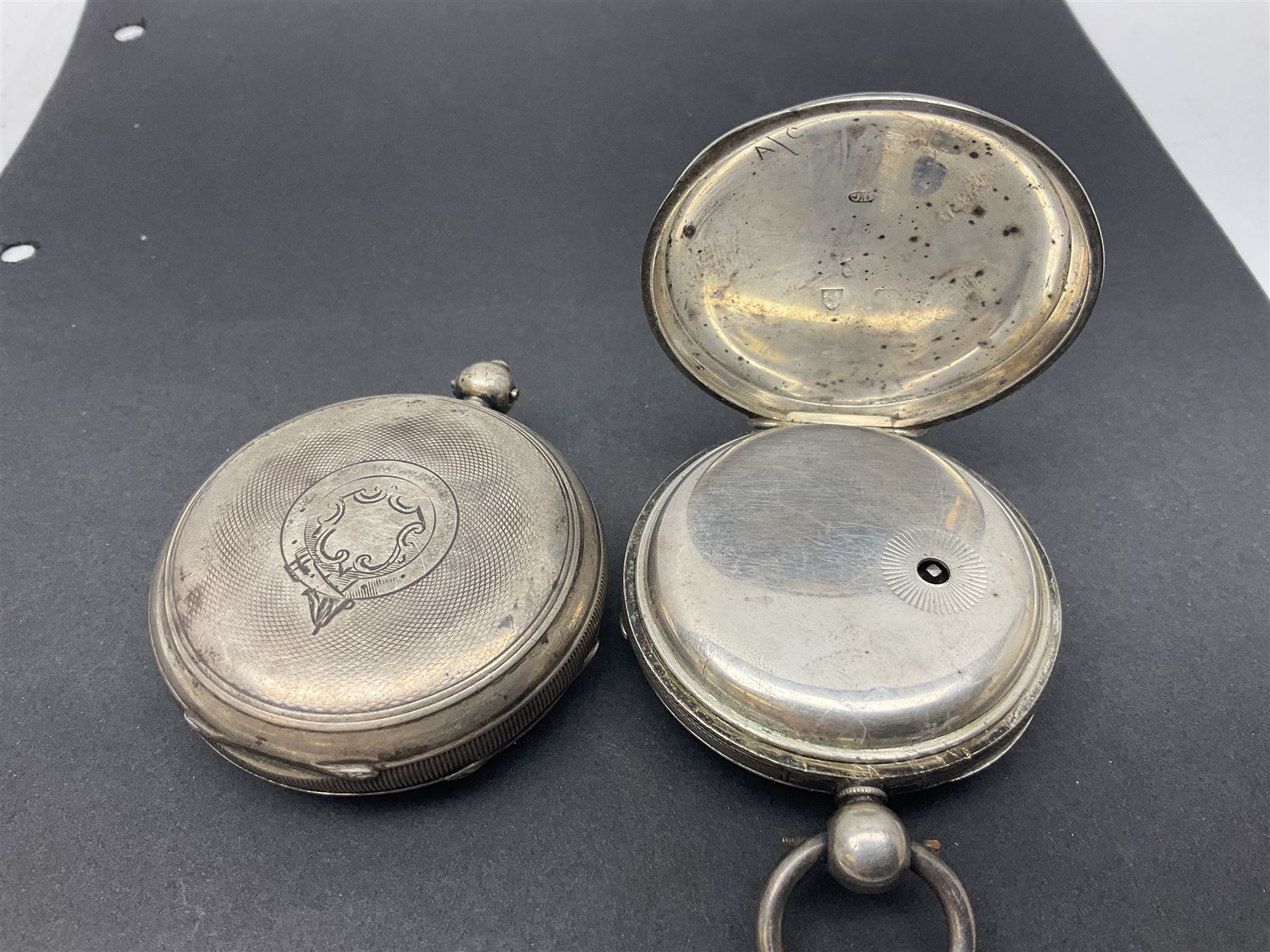 Five Victorian and early 20th century silver lever pocket watches including keyless half hunter, Fattorini & Sons, Bradford, Thomas Russell & Sons, Liverpool and Thomas Yates, Preston and a silver graduating Albert chain with fob