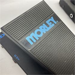 Three Morley guitar effects pedals, including The Little Alligator Volume serial no 195408 and Dual Bass Wah model PBA-2