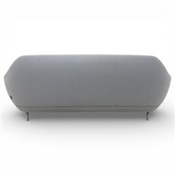 Fritz Hansen - 'Favn' sofa, designed by Jaime Hayon (1974-), upholstered in light grey fabric, the organic curved back and integrated arms enclosing loose seat and back cushions, raised on slender cylindrical metal supports