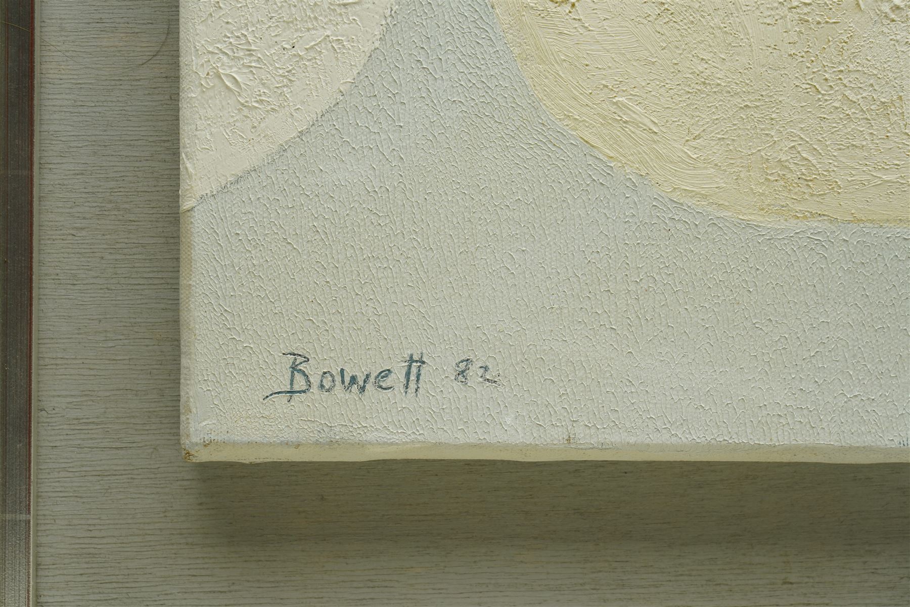 Druie Bowett (British 1924-1998): 'White Sate', oil on canvas signed and dated '82, titled verso 63cm x 91cm
Provenance: consigned by the artist's son