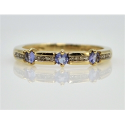  Channel set diamond and blue topaz gold ring hallmarked 9ct  