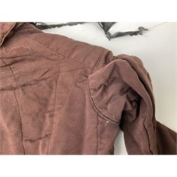 Victorian ladies riding habit, the two-piece construction in brown with embroidered floral velvet edging