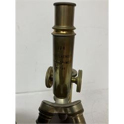 Early 20th century lacquered brass microscope stamped 'VOIGTLAENDER BRAUNSCHWEIG no 798' and Sestrel brass cased compass