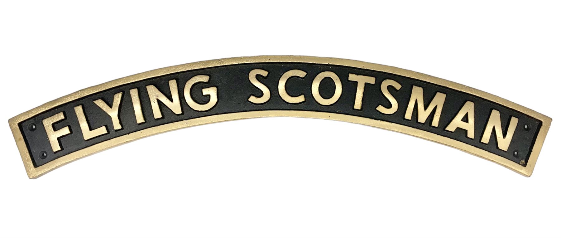 Cast iron Flying Scotsman arched railway type sign, L70cm