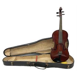German trade violin c1920 with 36cm two-piece maple back and ribs and spruce top L59cm; in carrying case with part bow