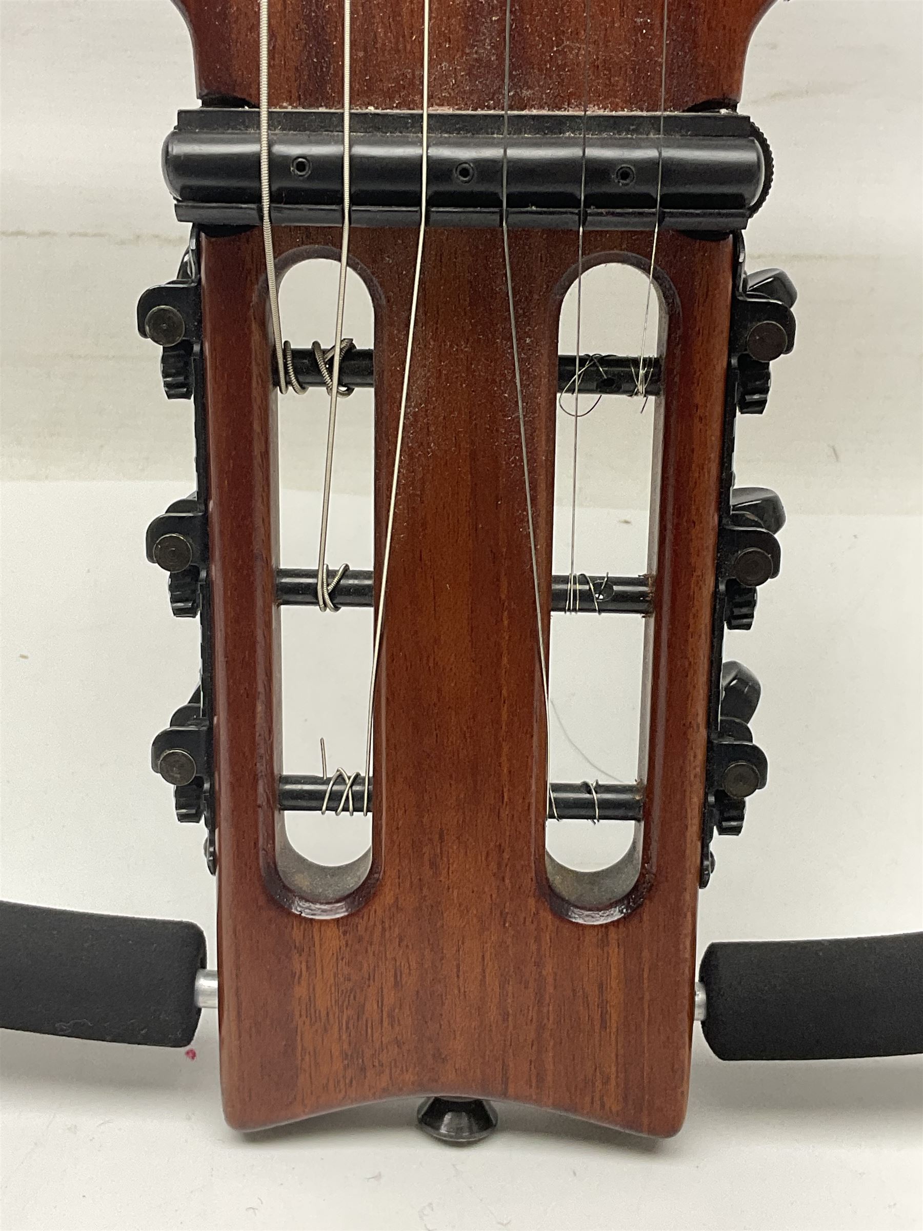 Aria Sinsonido mahogany electric travel guitar, serial no.0502385 L86cm; in original gig bag with earphones and GM11 Minituner; together with Fender Sidekick Reverb 25 amplifier and Marshall MG Series 15DFX amplifier (3)