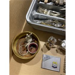Collection of silver plate, including vesta case, part cruet set and cutlery, together with other metal ware
